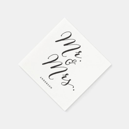 Mr & Mrs. Classic Script Calligrafy Name Wedding Serviette (Ecke)
