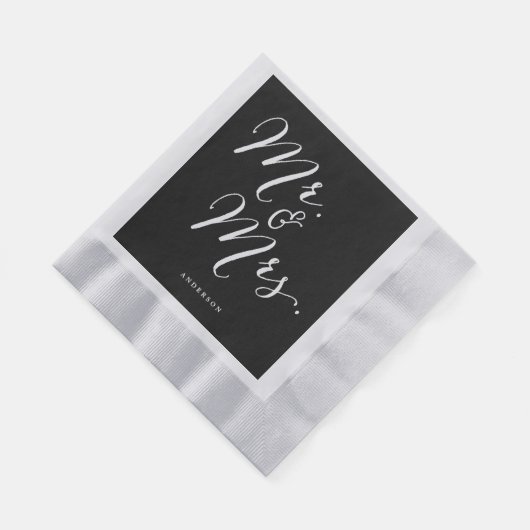Mr & Mrs. Classic Script Calligrafy Name Wedding Serviette (Ecke)