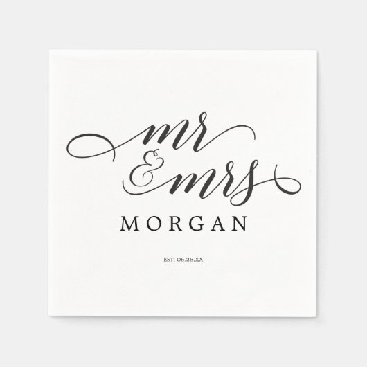 Mr & Mrs. Classic Script Wedding Cocktail Napkin Serviette (Vorderseite)