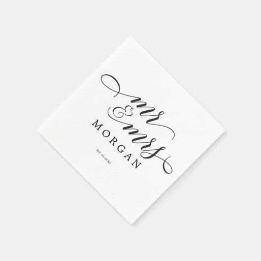 Mr & Mrs. Classic Script Wedding Cocktail Napkin Serviette (Ecke)