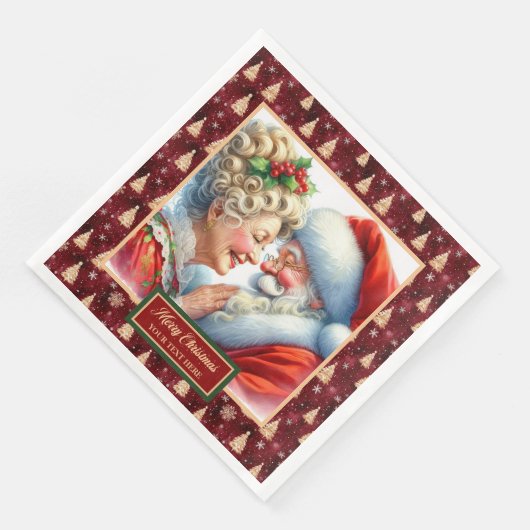 Mr & Mrs Claus Christmas Napkins Red Gold Serviette (Ecke)