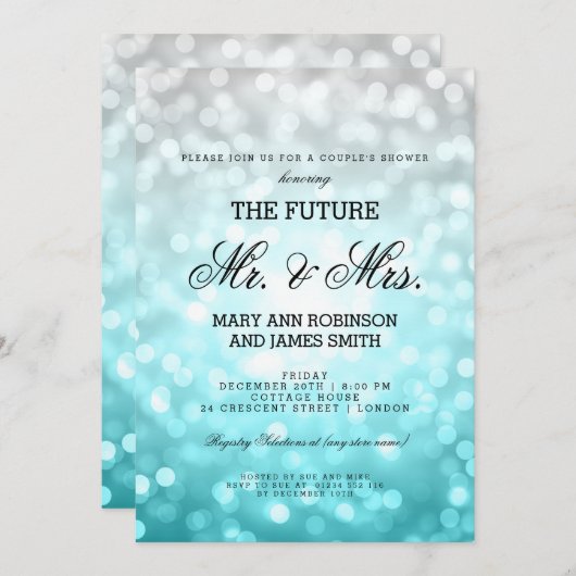 Mr Mrs. Couples Shower Beach Ombre Bokeh Lights Einladung (Vorne/Hinten)
