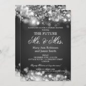 Mr Mrs. Couples Shower Silver Sparkle Lights Einladung (Vorne/Hinten)