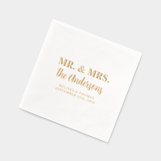 Mr & Mrs Custom Foto Moderne Gold Elegante Hochzei Servietten Mit Folie (Links)