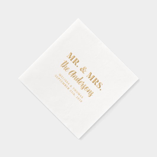 Mr & Mrs Custom Foto Moderne Gold Elegante Hochzei Servietten Mit Folie (Rechts)