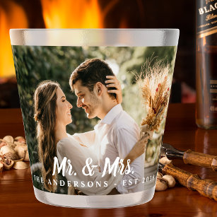 Mr & Mrs Custom Foto Moderne Hochzeit Schnapsglas