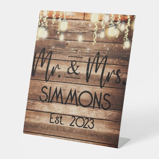 Mr & Mrs Custom Rustic Wedding Sockelschild (Vorderseite)