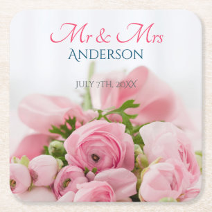 Mr & Mrs., DIY Nachname, Datum & Foto Rechteckiger Pappuntersetzer