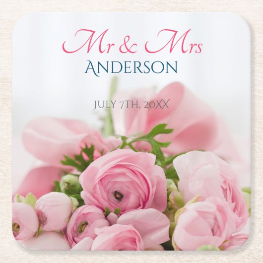 Mr & Mrs., DIY Nachname, Datum & Foto Rechteckiger Pappuntersetzer (Vorderseite)