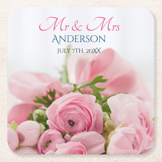 Mr & Mrs., DIY Nachname, Datum & Foto Rechteckiger Pappuntersetzer (Vorderseite)