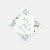 Mr. & Mrs. Dusty Blue Aquarell Blumenhochzeit Serviette (Ecke)