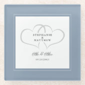 Mr & Mrs Dusty Blue Elegant Wedding Chic Hearts Glasuntersetzer (Vorderseite)
