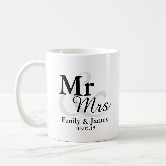 Mr&Mrs einfache elegante Typografie-Gastgeschenk Kaffeetasse (Links)
