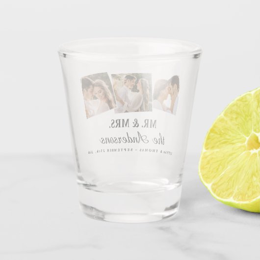 Mr & Mrs Elegant 3 Foto Bride Groom Wedding Shot Schnapsglas (Rückseite)