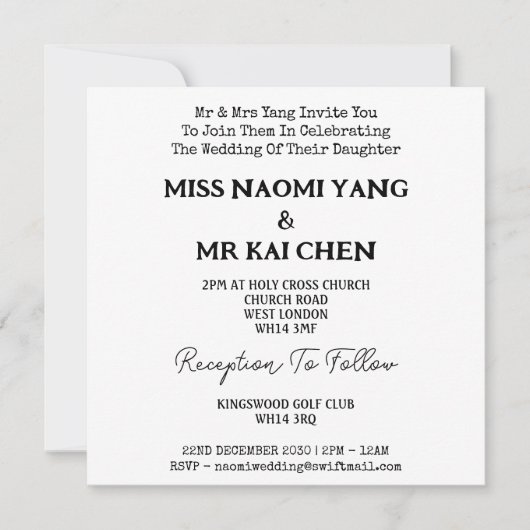 Mr & Mrs. Elegant Black and White Square Wedding Einladung (Vorderseite)