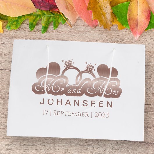 Mr & Mrs. Elegant Classic Rose Gold Folie Newlywed Große Geschenktüte