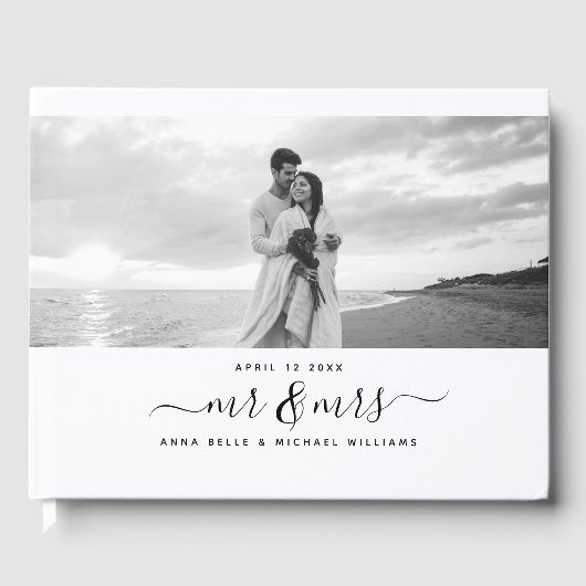 Mr & Mrs. Elegant Handwriting Script Foto Wedding Gästebuch (Vorderseite)