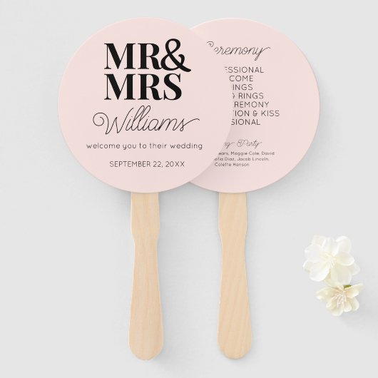 Mr & Mrs Elegant Modern Minimalistisch Wedding Pro Fächer (Vorne und Hinten)