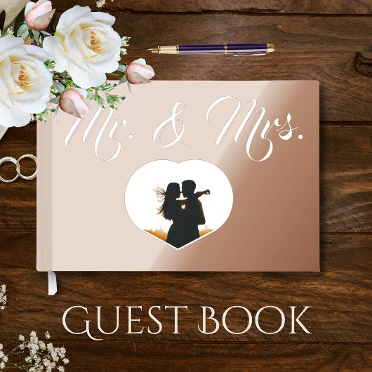 Mr & Mrs Elegant Rose Gold Foto Heart Wedding Gästebuch