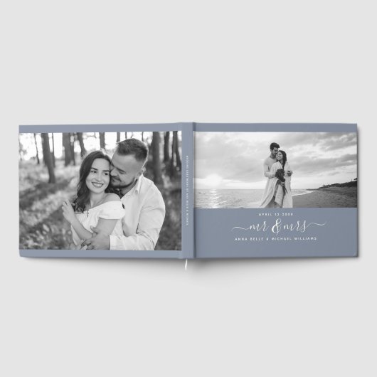 Mr & Mrs. Elegant Script Dusty Blue Foto Wedding Gästebuch (Voll)