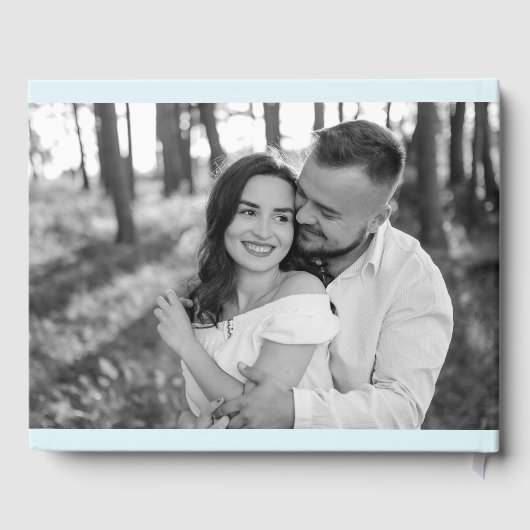 Mr & Mrs. Elegant Script Light Blue Foto Wedding Gästebuch (Rückseite)