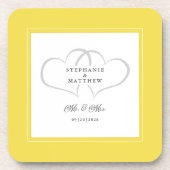 Mr & Mrs Elegant Wedding Chic Hearts Yellow Custom Getränkeuntersetzer (Vorderseite)