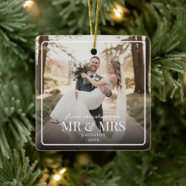 Mr & Mrs First Chirstmas Boarder Custom Photo  Keramikornament