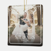 Mr & Mrs First Chirstmas Boarder Custom Photo  Keramikornament (Links)