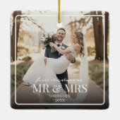 Mr & Mrs First Chirstmas Boarder Custom Photo  Keramikornament (Rückseite)
