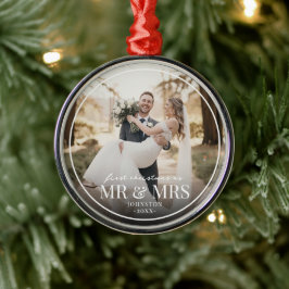 Mr & Mrs First Chirstmas Boarder Custom Photo  Ornament Aus Metall