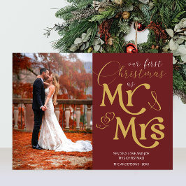 Mr & Mrs First Christmas Carmine Red Wedding Foto Feiertagskarte