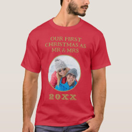 Mr & Mrs First Christmas Gold Gerahmtes Foto T-Shirt