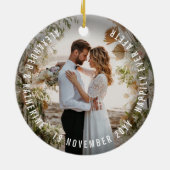 Mr & Mrs. First Christmas Mistletoes Foto Wedding Keramikornament (Hinten)