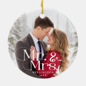 Mr & Mrs. First Christmas Verheiratet Foto Keramik Ornament (Hinten)