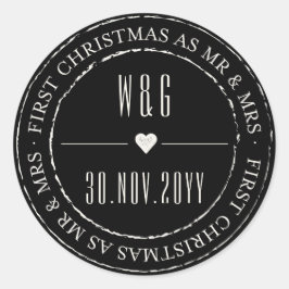 Mr & Mrs. First Christmas Vintag Stamps Circle Runder Aufkleber