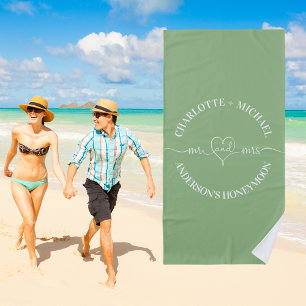 Mr. Mrs Flitterwochen Salbeigrün, weiße Jungvermäh Strandtuch