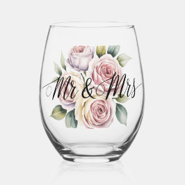 Mr & Mrs Floral Schrift Weinglas Ohne Stiel