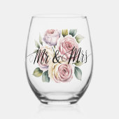 Mr & Mrs Floral Script  Weinglas Ohne Stiel (Vorderseite)