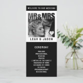 Mr & Mrs. Foto Block Heart Black & White Wedding Programm (Stehend Vorderseite)