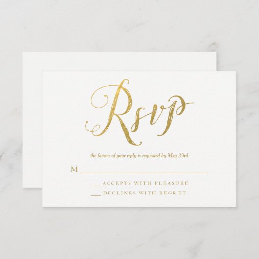 Mr & Mrs. Gold Elegant Wedding UAWG Response Cards RSVP Karte (Vorne/Hinten)