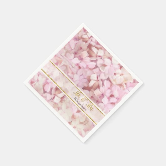 Mr & Mrs Gold Imitats Glitzer Pink Hydrangea Flora Serviette (Ecke)