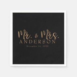 MR. & MRS. Gold Schriftzug Moderne Minimalistik Serviette