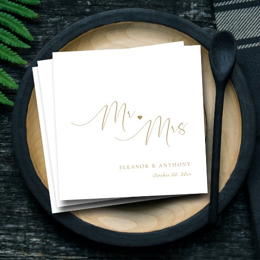 Mr & Mrs. Gold Script Wedding Napkins | elegant Serviette