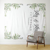 Mr & Mrs. Greenery Hochzeitsbanner Wandteppich (Beispiel (Horizontal))