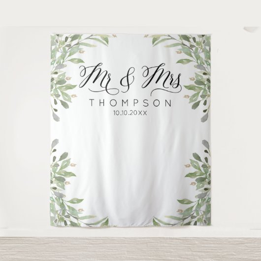 Mr & Mrs. Greenery Hochzeitsbanner Wandteppich (Vorderseite)