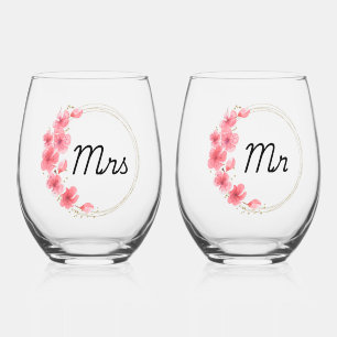 Mr. & Mrs. Hand Painted Print Weinglas Ohne Stiel