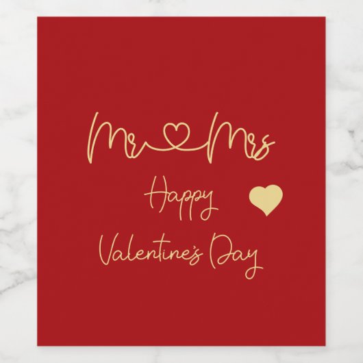 Mr & Mrs Happy Valentine's Day Weinetikett (Einzelnes Label)