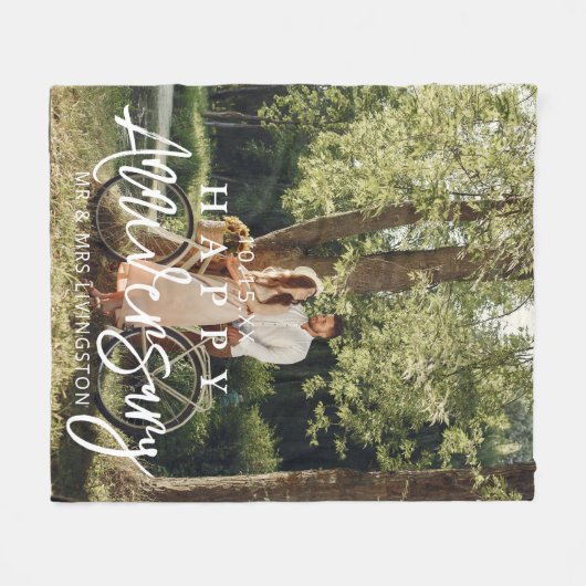 Mr & Mrs Happy Wedding Anniversary Custom Fleecedecke (Vorderseite (Horizontal))