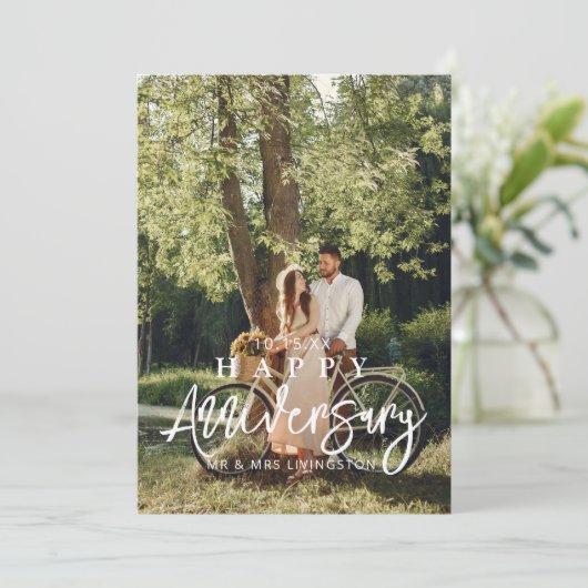 Mr & Mrs Happy Wedding Anniversary Foto Card (Stehend Vorderseite)