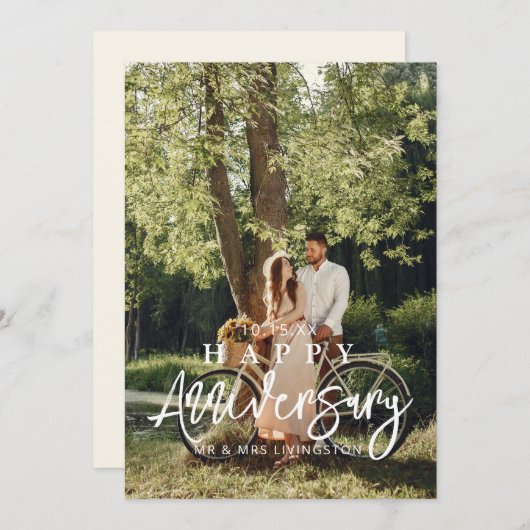 Mr & Mrs Happy Wedding Anniversary Foto Card (Vorne/Hinten)